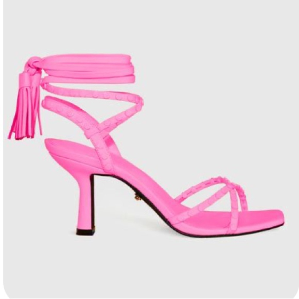 NEW Rebecca Minkoff neon pink shoes Avila size 9.5 ankle wrap heels rockstud
